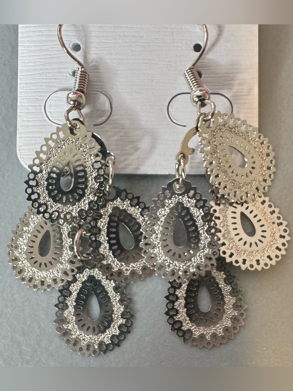 Silver Teardrop Filigree Dangle Earrings - Women Jewelry